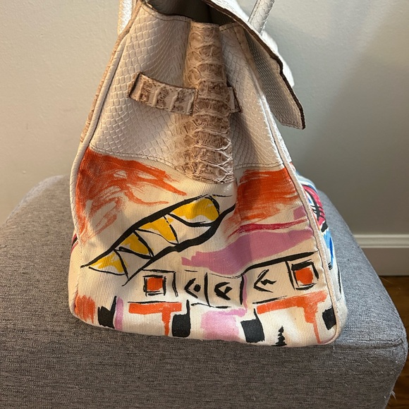 LeSolim vintage snakeskin leather gondolier Venice Italy large tote shoulder bag - Picture 4 of 12